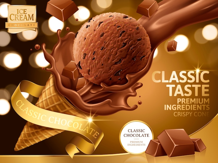 Vettore illustrazione di annunci di cono gelato al cioccolato