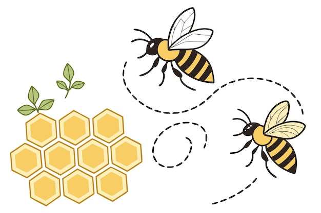 Illustrazione di api e nidi disegnati a mano con nidi e api sullo sfondo