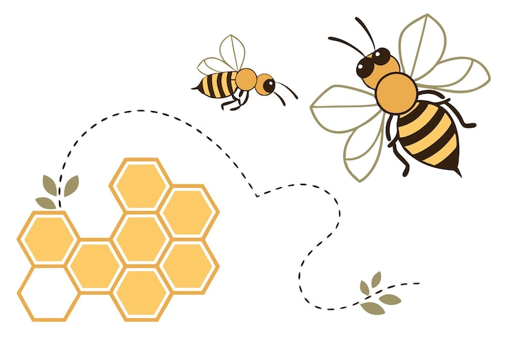 Vettore illustrazione di api e nidi disegnati a mano con nidi e api sullo sfondo
