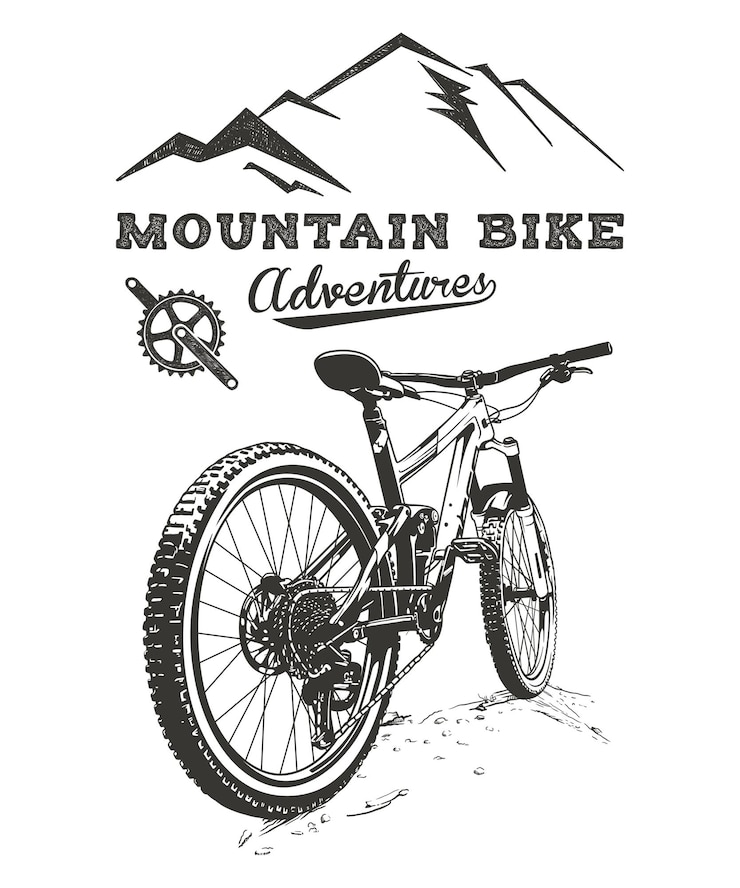 Vettore illustrazione di arte della linea di vettore di avventura in mountain bike