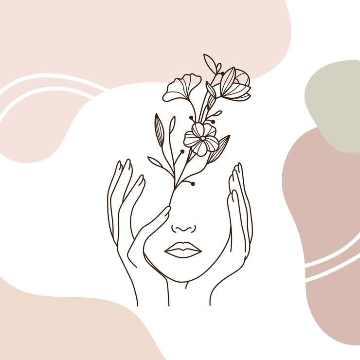 Vettore illustrazione di arte e fiori di linea donna vettoriale