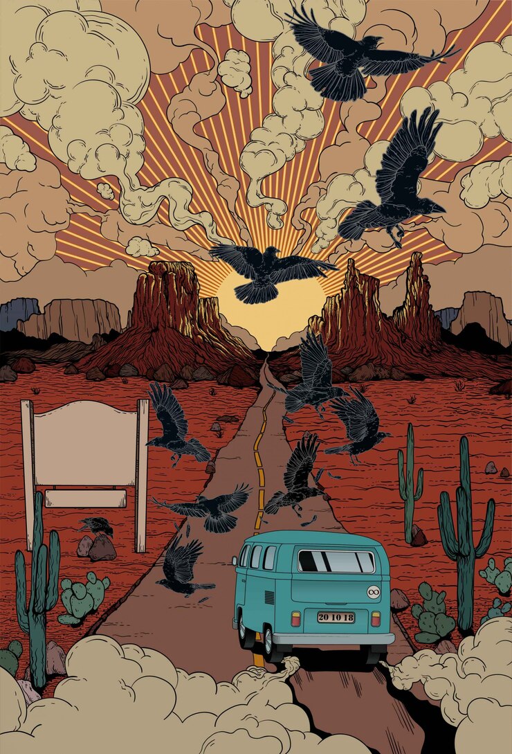 Vettore illustrazione di auto del deserto
