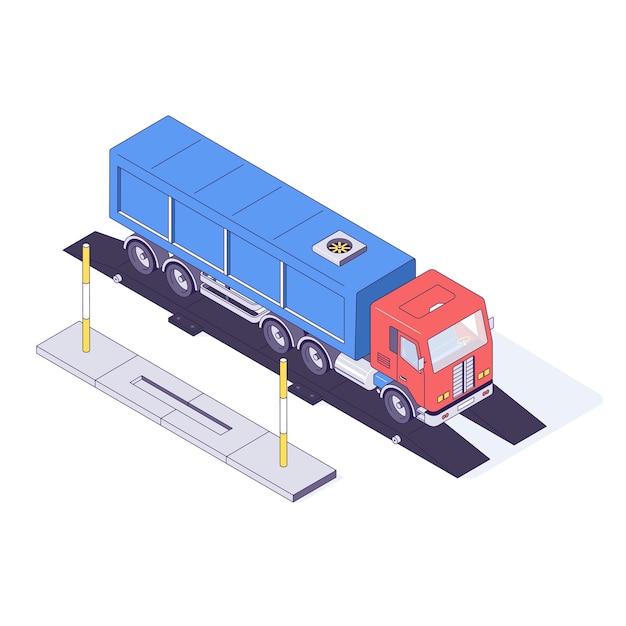 Illustrazione di auto e scale di trasporto merci camion isometrica