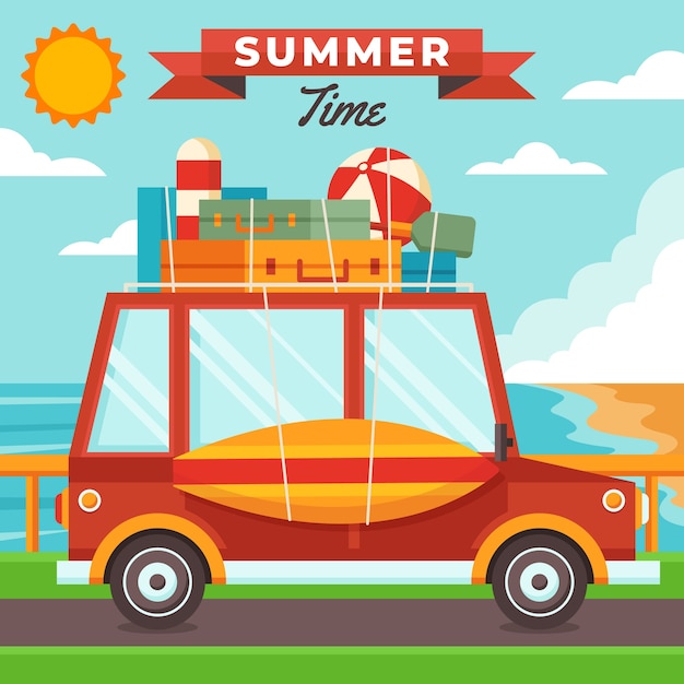 Illustrazione di auto estiva design piatto