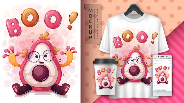 Vettore illustrazione di avocado carino e merchandising