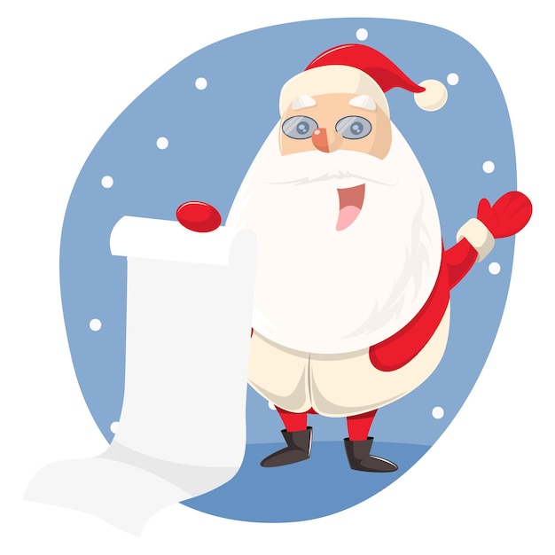 Illustrazione di Babbo Natale carino con la lista dei desideri