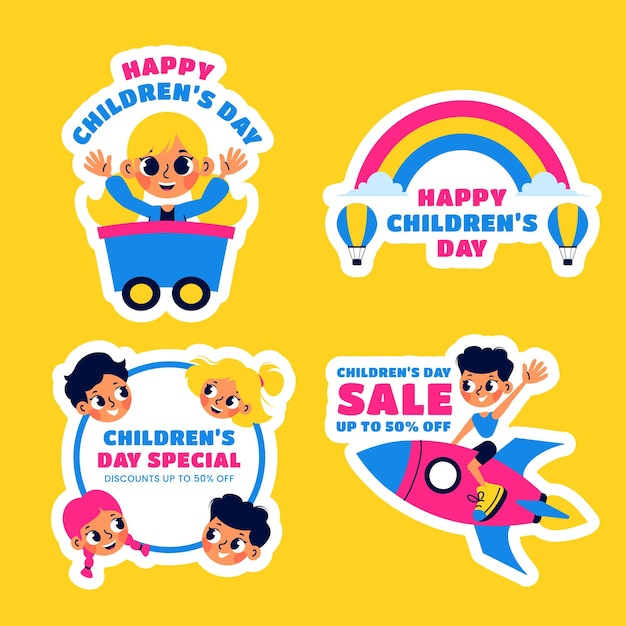 Illustrazione di bambini che si divertono nella Giornata Internazionale dei Bambini per l'etichetta dei social media
