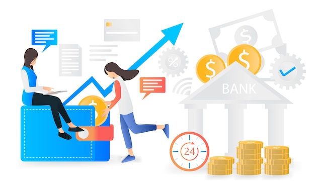 Illustrazione di banca e finanza in stile piatto moderno