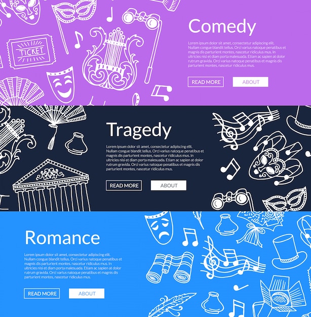 illustrazione di banner web banner orizzontale elementi di teatro