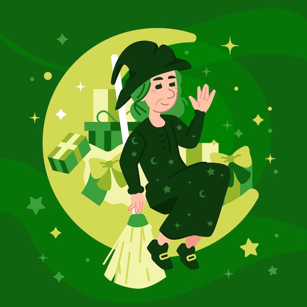 Illustrazione di befana piatta disegnata a mano