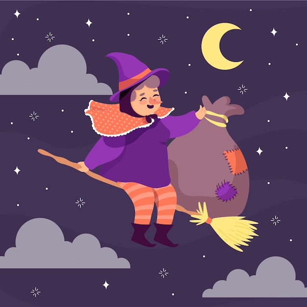 Illustrazione di befana piatta disegnata a mano