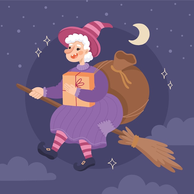 Illustrazione di befana piatta