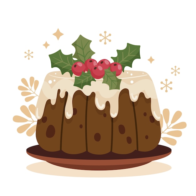 Illustrazione di budino di natale piatto disegnato a mano