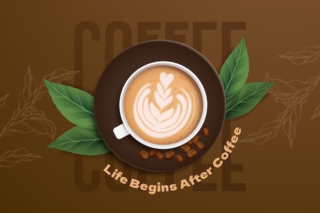 Illustrazione di caffè con testo in stile realistico
