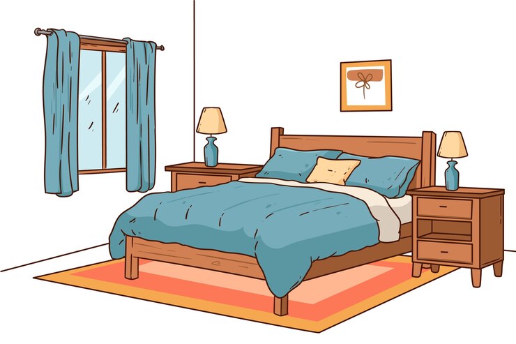Vettore illustrazione di camera da letto disegnata a mano
