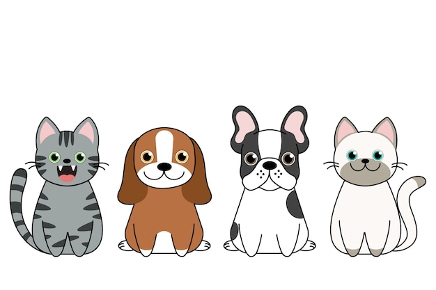 illustrazione di cani divertenti del fumetto e gatti carini migliori amici.