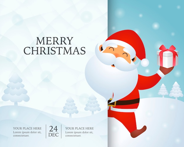Illustrazione di cartolina di Natale allegro con personaggio dei cartoni animati di Babbo Natale, cartolina d'auguri