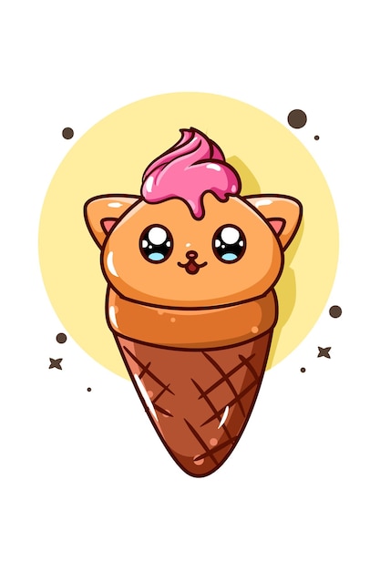 Illustrazione di cartone animato carino gatto gelato