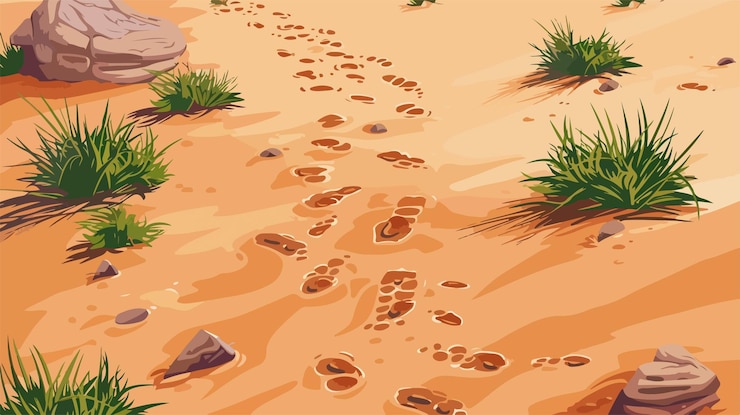Vettore illustrazione di cartone animato del percorso vettoriale di tracciamento delle impronte umane