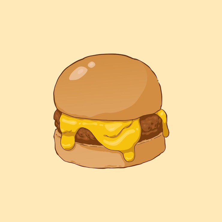 Vettore illustrazione di cartone animato di un delizioso hamburger al formaggio fuso