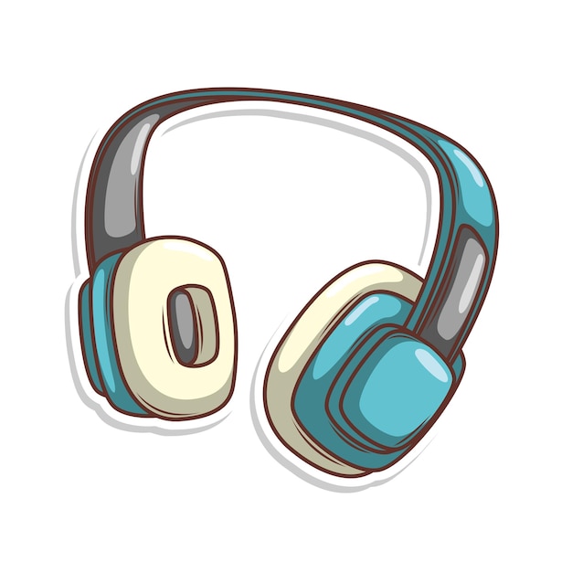 Illustrazione di cartone animato disegnato a mano di cuffie wireless adesivo per cuffie vettoriale piatto in semplice c