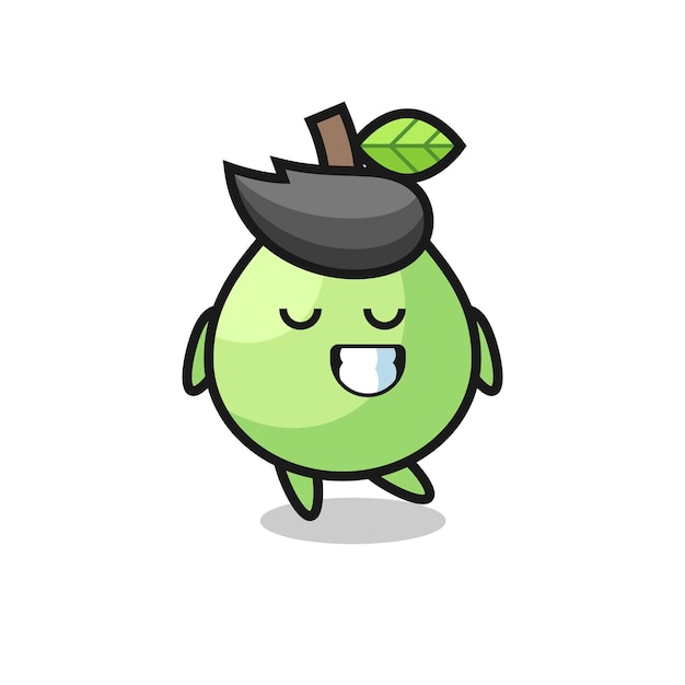 Illustrazione di cartone animato guava con un'espressione timida, design in stile carino per maglietta, adesivo, elemento logo
