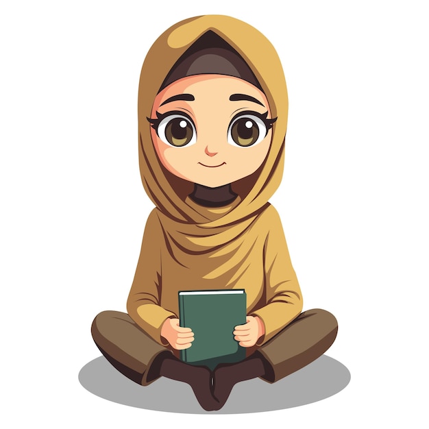 illustrazione di cartone animato hiab ragazza che tiene un libro disegno vettoriale