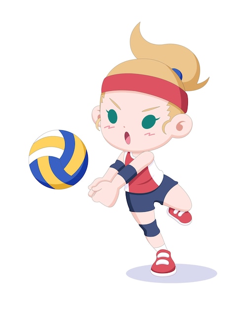 Illustrazione di cartoni animati di atleti di pallavolo in stile carino