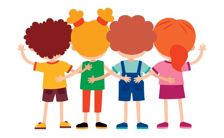 Vettore illustrazione di cartoni animati di bambini che si abbracciano