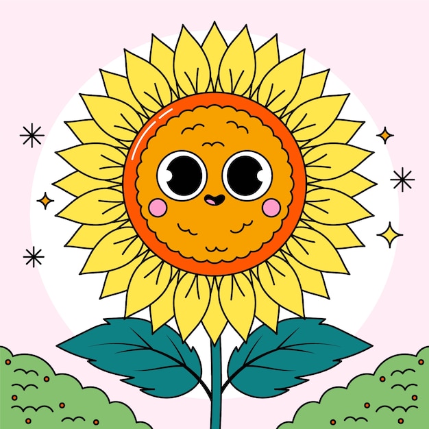 Illustrazione di cartoni animati di girasole disegnati a mano