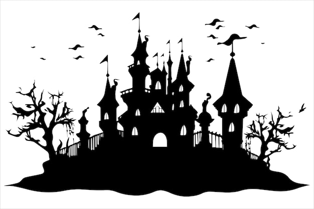 Illustrazione di cartoni animati vettoriali della silhouette della casa infestata di Halloween