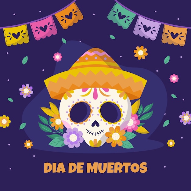 Illustrazione di celebrazione del dia de muertos piatto