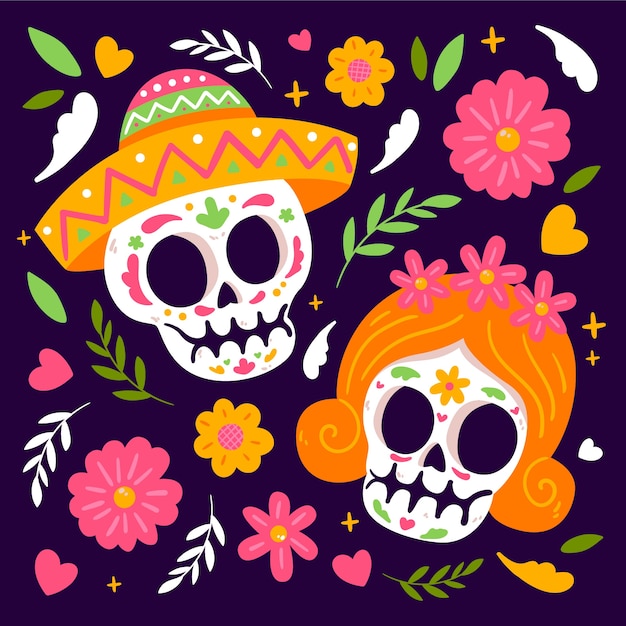 Illustrazione di celebrazione del dia de muertos piatto