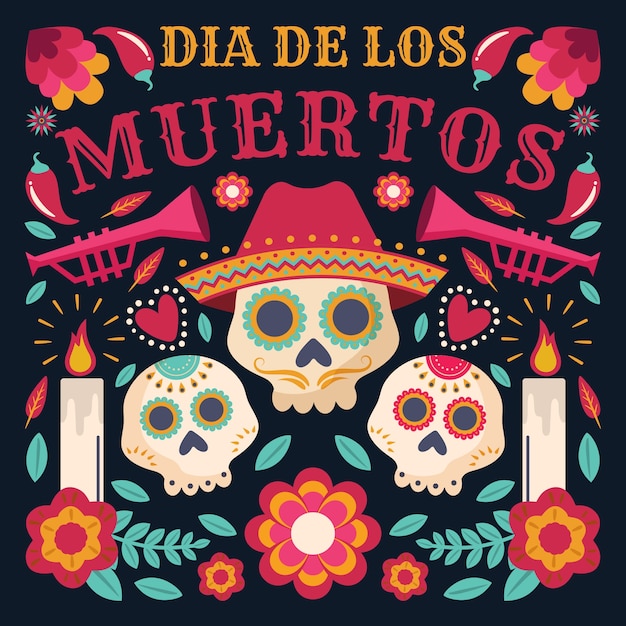 Illustrazione di celebrazione del dia de muertos piatto