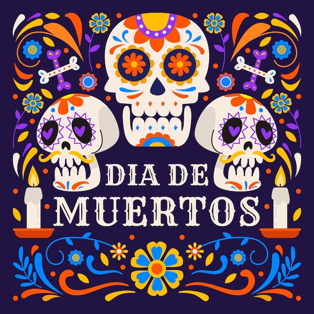 Illustrazione di celebrazione del dia de muertos piatto