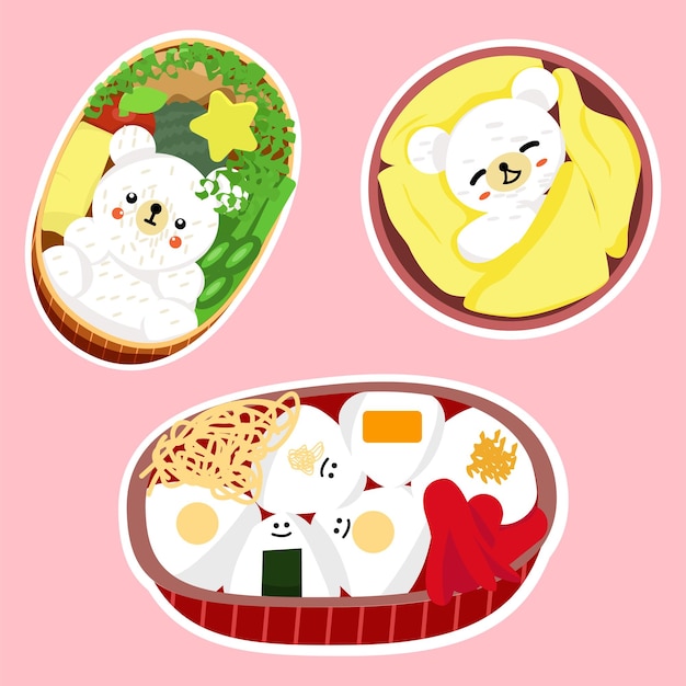 Illustrazione di cibo giapponese bento carino