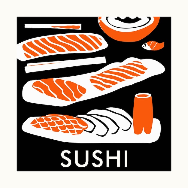 Illustrazione di cibo giapponese carino colorato Sushi Japan Food Art