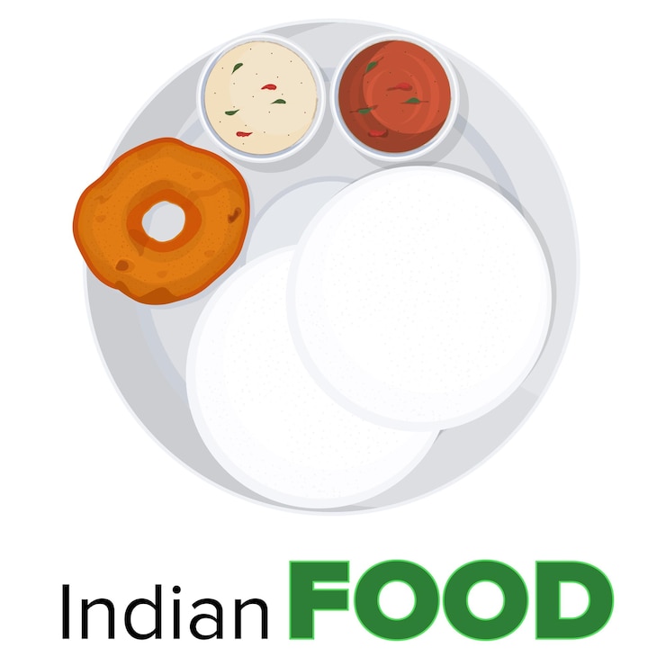 Vettore illustrazione di cibo indiano, cibo dell'india meridionale idli vada