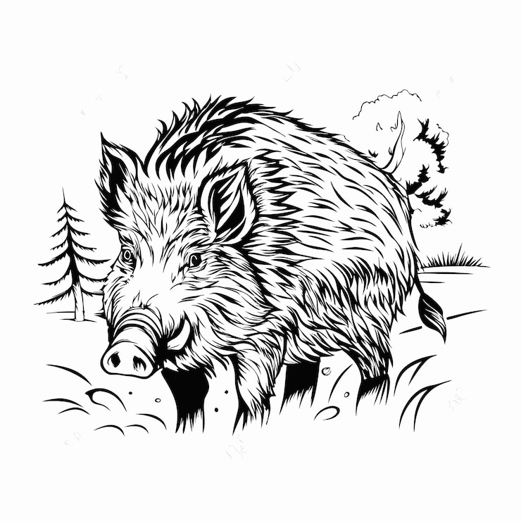 Vettore illustrazione di cinghiale selvatico in stile vintage
