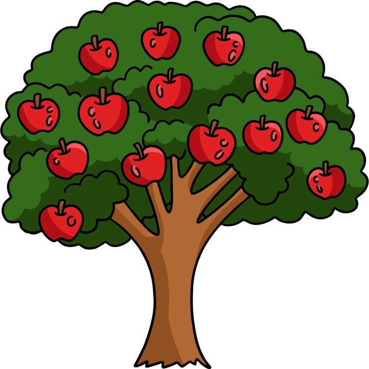 Vettore illustrazione di clipart colorate del fumetto dell'albero di mele