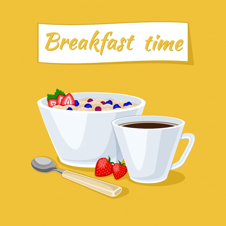 Vettore illustrazione di colazione sana. porridge di farina d'avena nella ciotola con bacche e fragole