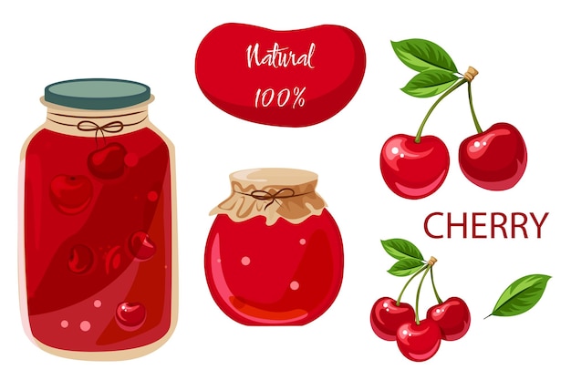 Illustrazione di compota e marmellata di ciliegie