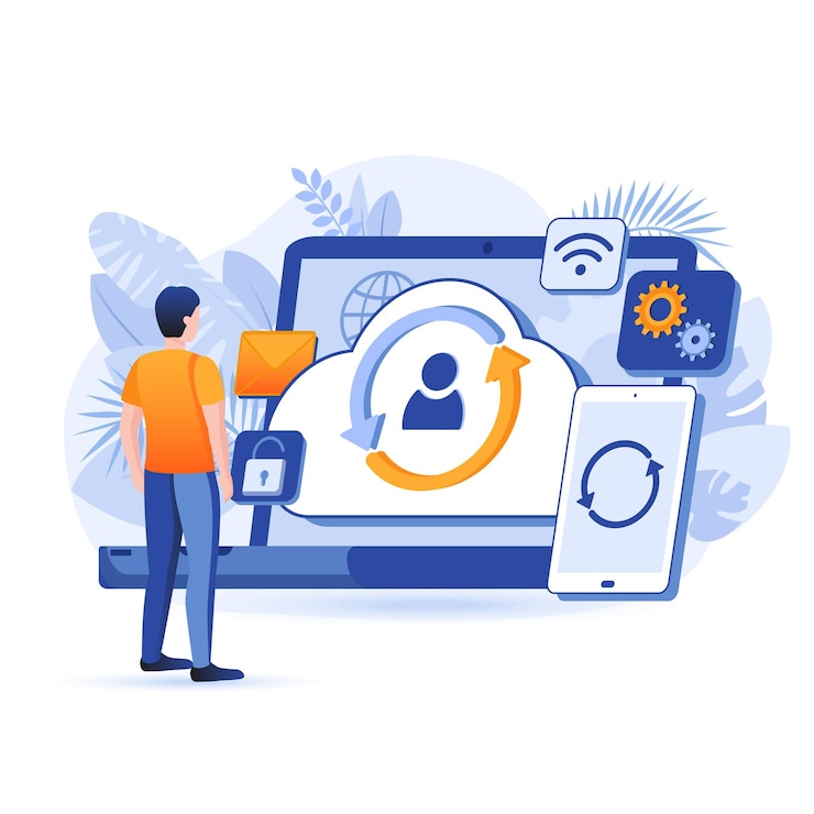 Vettore illustrazione di concetto di design piatto di calcolo della tecnologia cloud