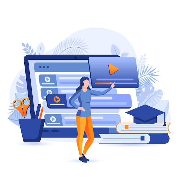 Illustrazione di concetto di design piatto tutorial video