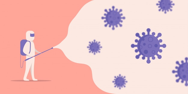 Illustrazione di concetto di disinfezione del virus con colore pastello