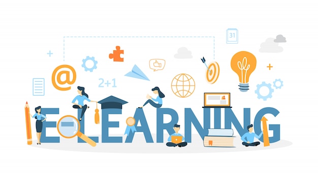 Illustrazione di concetto di e-learning. Idea di studiare online.