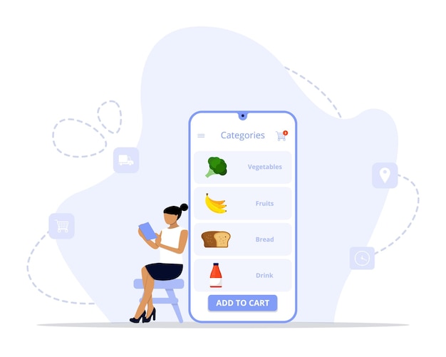 Illustrazione di concetto di generi alimentari online