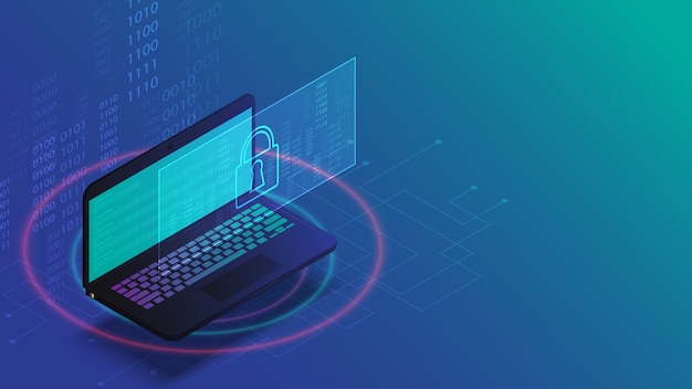 Illustrazione di concetto di tecnologia di affari di protezione dei dati del computer portatile