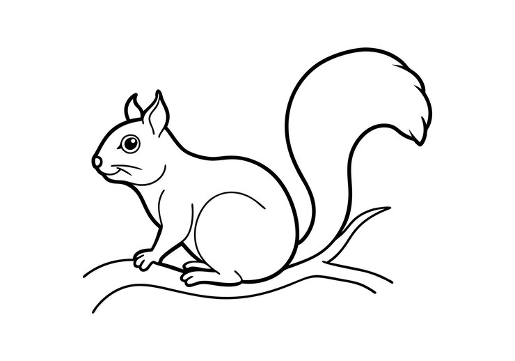 Illustrazione di contorno di scoiattolo disegnato a mano disegno artistico vettoriale per bambini