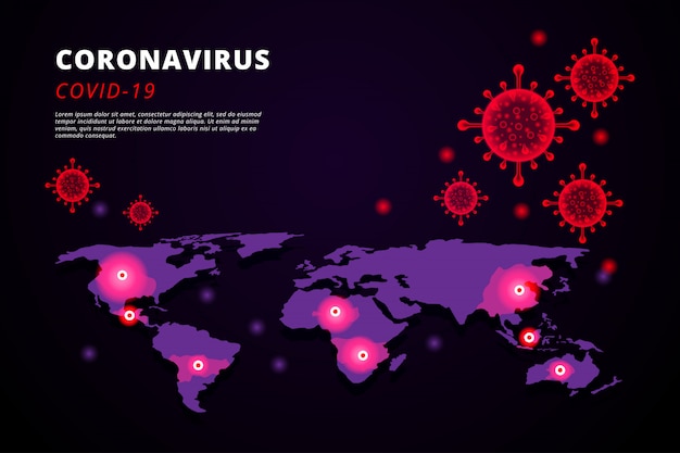 Illustrazione di coronavirus sfondo con una mappa della diffusione nel mondo